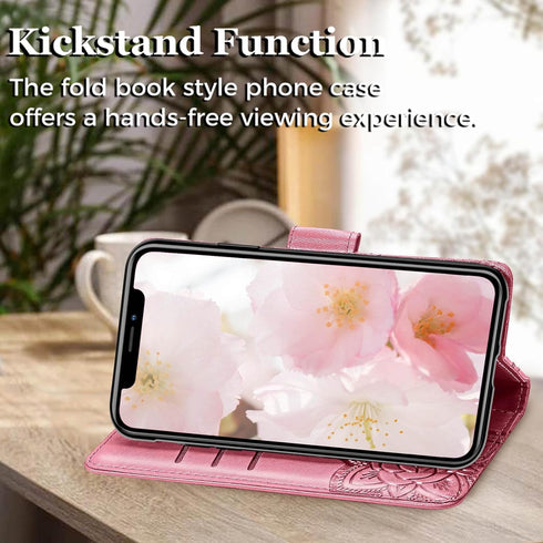 Women Flip Folio Cover for iPhone 11 Wallet Case, Butterfly Embossed PU Leather with Credit Card Holder Slots, Magnetic