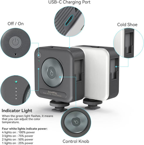 SmallRig P96 LED Video Light, Portable Camera Lights with 96 LED Beads for Photography, Rechargeable 2200mAh
