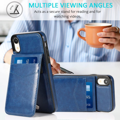iPhone XR Wallet Case with Credit Card Holder, PU Leather Wallet Case for iPhone XR 6.1 inch (Blue)