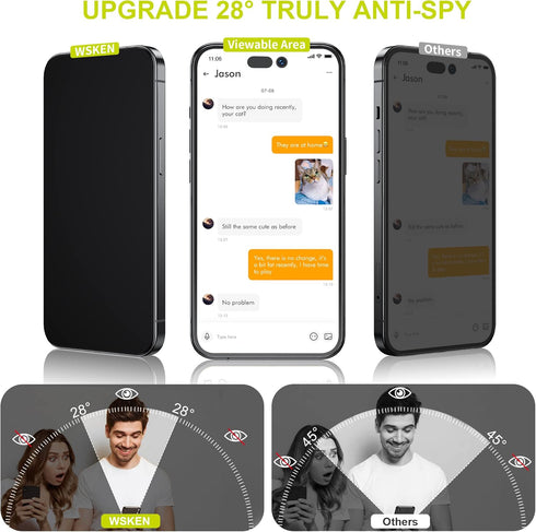 WSKEN 4 PACKS Privacy Screen Protector for iPhone 14 Pro Max, Full Coverage Screen 2.5D Edge, 10s HD Tempered Glass Film
