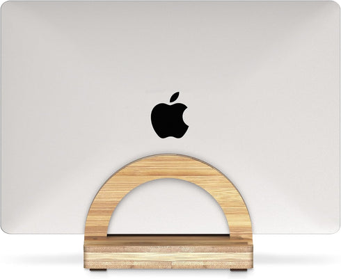 Premium Wood Vertical Laptop Stand - Adjustable Bamboo Holder for MacBook, Dell, HP, Space-Saving Desktop Organizer
