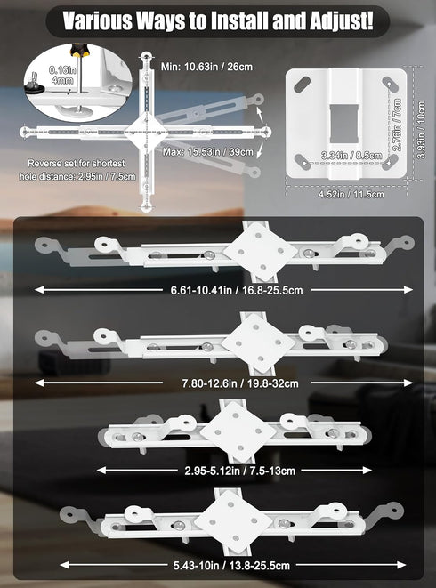 2-Be-Best 3-in-1 Projector Ceiling Mount Wide Pipe Universal Projector Wall Mount Bracket with Adjustable Arm, Flush
