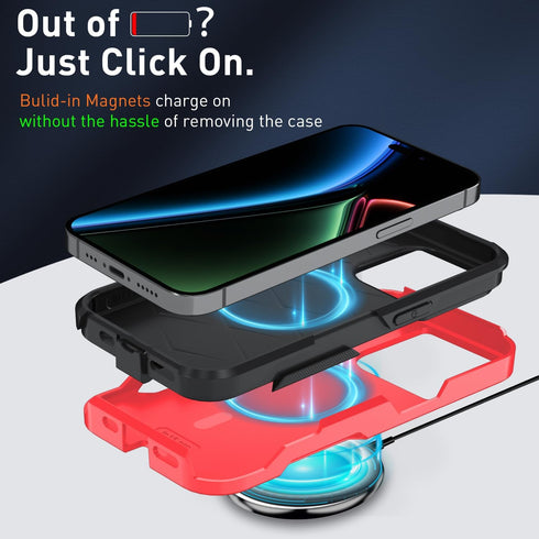 iPhone 15 Pro Case Cover (Red) with MagSafe, MIL-Grade Drop Tested, Tempered Glass Screen Protector & Camera Lens.