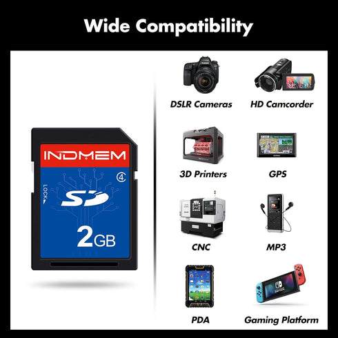 INDMEM 2 Pack SD Card, 2GB Class 4 Flash Memory Card, 2G SLC Standard Secure Digital Cards