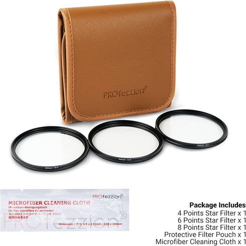 PROfezzion 72mm Star Filter Kit - 3 Pieces Adjustable Cross Screen Starburst Filter for Nikon Z6 Z7 Fujifilm X-T3 & More
