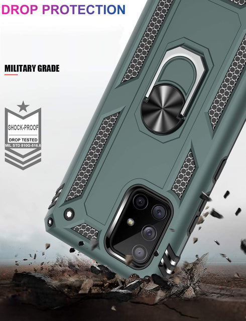 LUMARKE Galaxy A71 5G Case, 16ft Drop Tested Military Grade Cover with Magnetic Ring Kickstand, Pine Green
