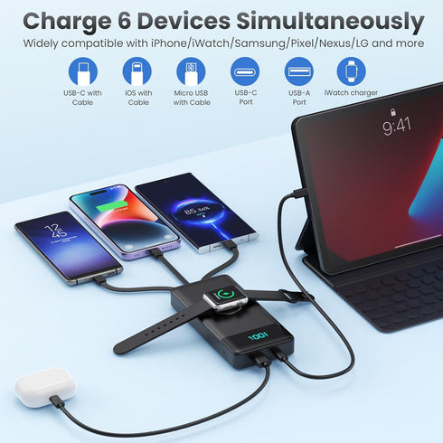 HETP 10800mAh QC4.0+PD 25W Bank,6 Pack 16/15/14/13, Portable Charger Fast Charging USB C Power Outputs LCD Display