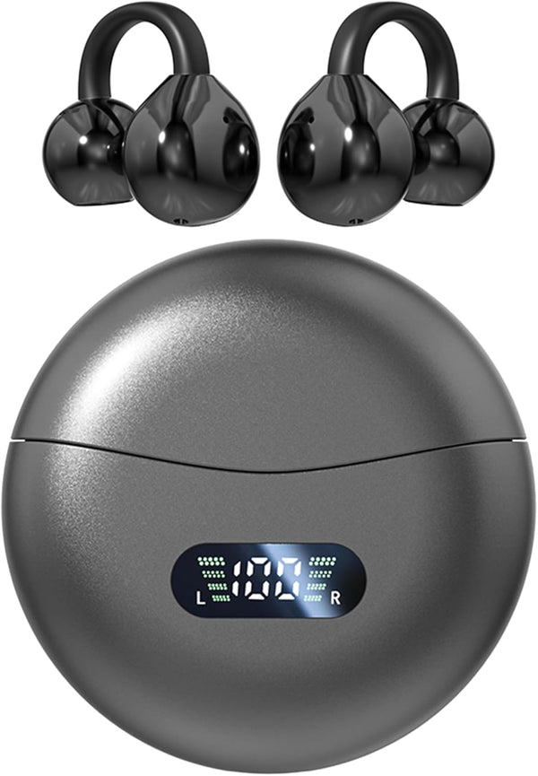 Open Ear Clip Headphones, Wireless Earbuds Bluetooth 5.4, Sports Earphones with Wireless Charging Case, Waterproof