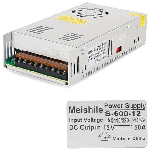 MEISHILE 12V 50A 600W DC Switching Power Supply Adapter PSU for LED Drive Light Lamp Meter 3D Printer