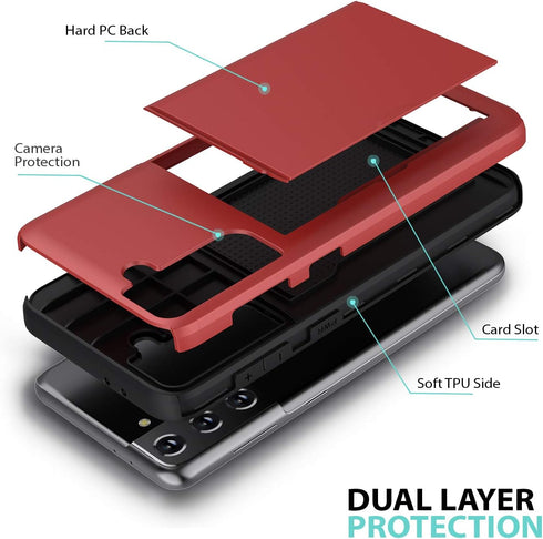 ZUSLAB Wallet Case for Samsung Galaxy S21 5G, Card Holder Shockproof Anti Scratch Bumper Cover with Screen Protector
