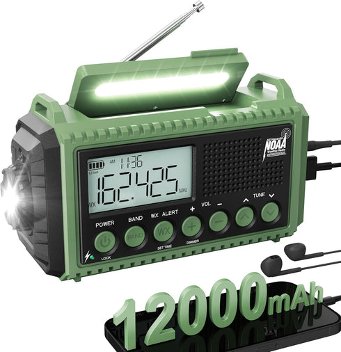 Emergency Radio - Portable Hand Crank NOAA Weather Radio, 44400mWh Battery, Solar AM/FM/SW Alert Radio