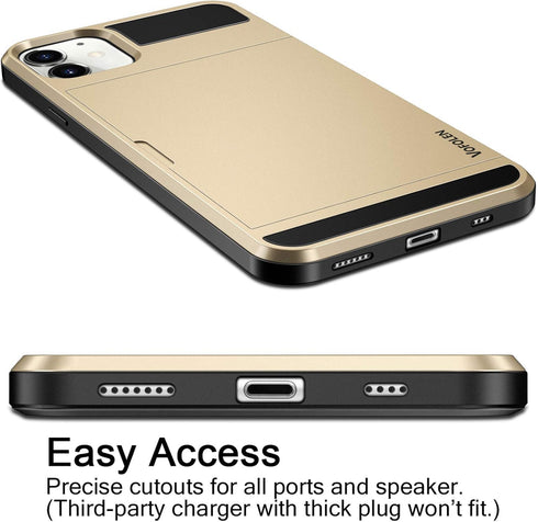 Vofolen iPhone 12 Case 5G Wallet Cover - Anti-Scratch Dual Layer with Credit Card Holder Slot, Gold