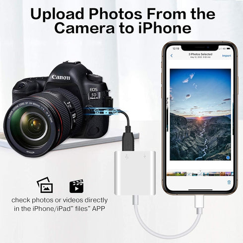 SUNTRSI USB Camera Adapter with Charging Port, Portable USB Female OTG Adapter for iPhone, iPad, Plug and Play