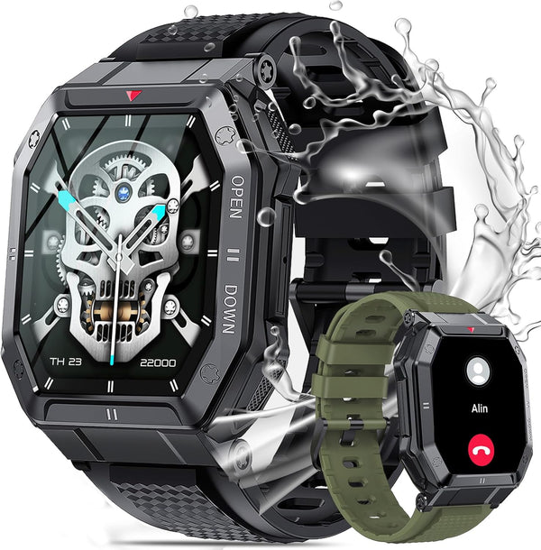 Smart Watch with 1.85'' HD Screen, Fitness Tracker/Bluetooth Call/Sports Mode, Men's Tactical Smart Watches for iOS
