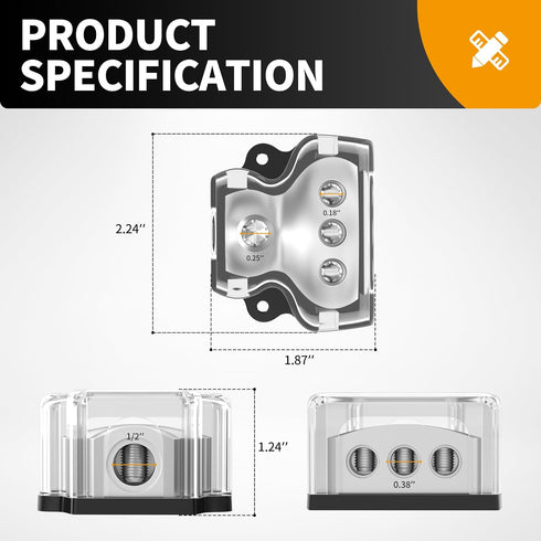 3 Way Power Distribution Block Car Audio Splitter 1x 0 Gauge in / 3X 4 Gauge Out Ground Distribution Block Amp for Automotive Car Boat 2 Pack