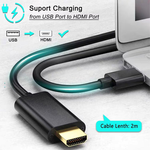 AKWOR 6.6FT 1080P USB to HDMI Adapter Cable, USB to HDMI Male to Male Cord, HD Monitor Display Audio Video Converter