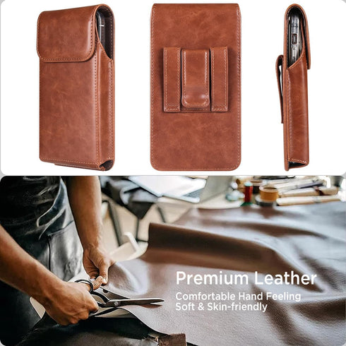 Miimall Phone Belt Holster Case for Galaxy S24 Ultra, S23 Ultra, S22 Ultra 5G, Google Pixel 8 Pro - Coffee-X-Large