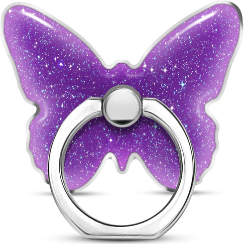 Bling Glitter Butterfly Phone Grip, Cell Phone Ring Holder Stand in Purple for Women and Girls, Compatible with