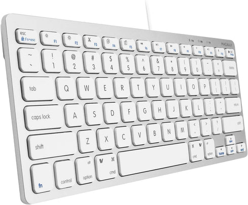 Macally Small Wired Keyboard for Mac & Windows - 78 Scissor Switch Keys, USB Mini Aluminum Keyboard