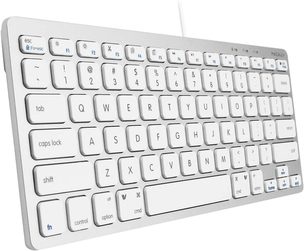 Macally Small Wired Keyboard for Mac & Windows - 78 Scissor Switch Keys, USB Mini Aluminum Keyboard