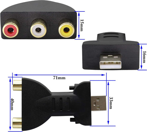 zdyCGTime 2pcs 2.0 2/3RCA Adapter,1080P USB Male to Female Jack Splitter Audio Video AV Composite AV to USB Connector