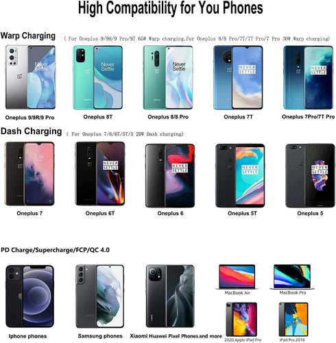 OnePlus 9 Pro/8T 8/5t/6/6t/7/7t Pro Cable USB A to C 65W 3.3 Ft Dash Warp Charge 65 Cable for One Plus 8T Nord N10 N200