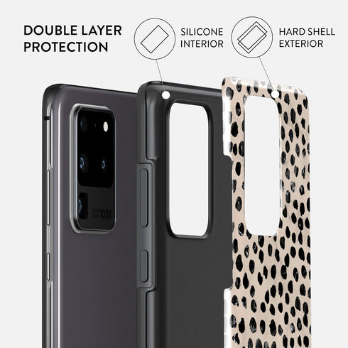 BURGA Phone Case for Samsung Galaxy S20 Ultra, Hybrid Hard Shell + Silicone, Black Polka Dots Pattern