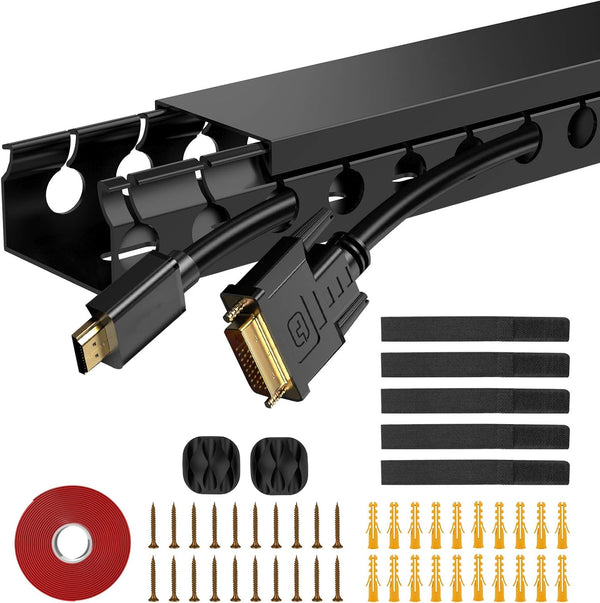 Updated Cable Raceway Kit - 77 Inch Open Slot Wire Covers for Cords, Under Desk Cable Management System (Pack 5)