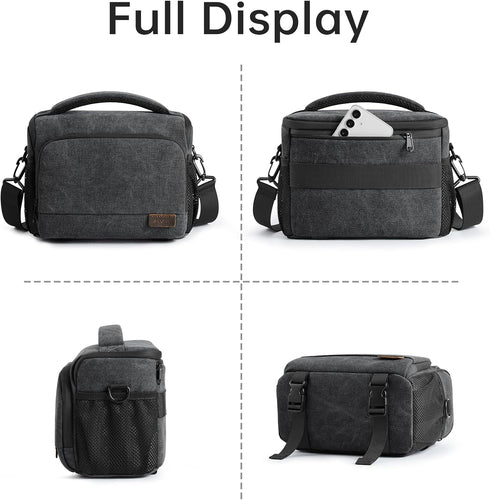 S-ZONE Camera Bags for Photographers Small Crossbody Shoulder Bag DSLR SLR Mirrorless Camera Case with Tripod Holder