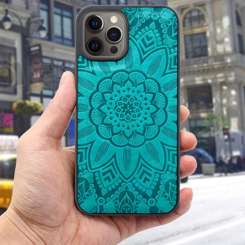 Harryshell Compatible with iPhone 12 Pro Max Case - Wallet Detachable Magnetic Zipper Leather Holder (Floral Blue Green)