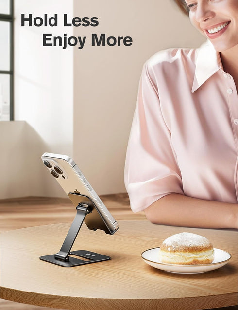 Nulaxy 2 Pack Dual Folding Cell Phone Stand, Adjustable Phone Holder for Desk, Compatible with iPhone 15-11, Black &