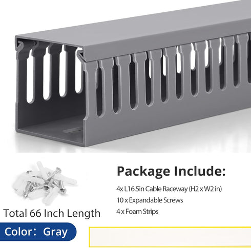 ZhiYo 66in(4X L16.5in) H2in W2in Professional Server Rack Cable Management Raceway, x Cable Raceway Kit, Electrically