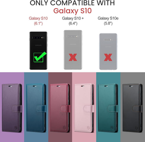 for Samsung Galaxy S10 6.1"(NON S10e,S10+) Wallet Case with RFID Blocking Credit Card Holder, PU Leather Flip Kickstand Protective Shockproof Cover Women Men for Samsung S10 Phone case(Purple)