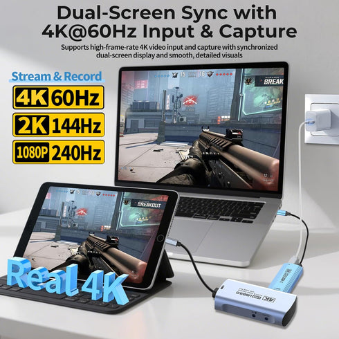 Guermok 4K@60FPS 2K@144FPS 3.0 4K60 3.5mm 2/1, PS5/4, Capture Card for Streaming, USB HDMI to USBC Camera Video