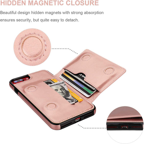 KIHUWEY Compatible with iPhone 7/8 Plus Wallet Case, Premium Leather Kickstand with Credit Card Holder, Durable