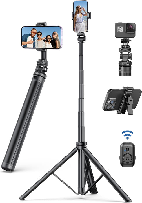 SelfieShow 75" Phone Tripod, Selfie Stick with Remote and Phone Holder, Extendable Tripod
