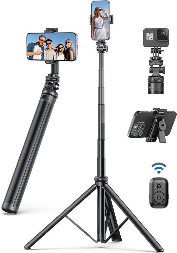 SelfieShow 75" Phone Tripod, Selfie Stick with Remote and Phone Holder, Extendable Tripod