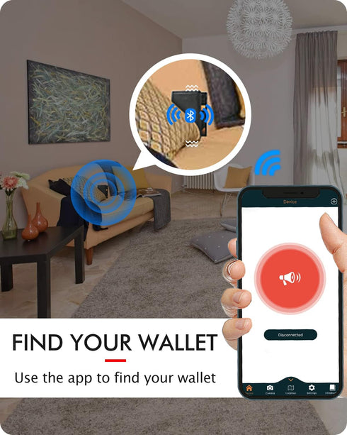 Trackable Wallet for Men - Anti-Lost Mens Wallet with GPS Position Locator & Bluetooth Tracker