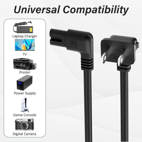 Conable 2-Slot 8 (2-Pack), 90 IEC320 C7 1-15P, 2 8, 2 Pack Angled Non-Polarized Angle Power Cord FT Degree L-Shaped TV