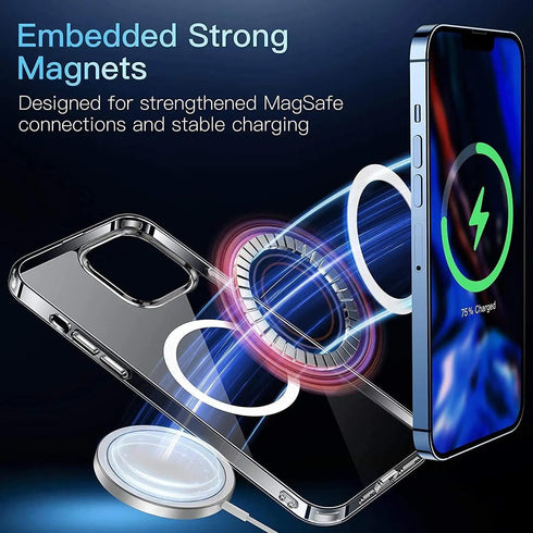 Magnetic Clear Case for iPhone 15 Pro Max, Compatible with MagSafe, Includes Glass Screen Protector and Camera Lens