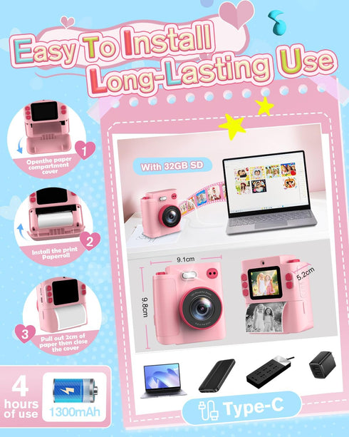 MYSTILUCK 3 4 5 6 7 8 9 10 1080P 32GB Kids Camera Toys for Year Old Girls Boys, Christmas Birthday Gift with HD Digital