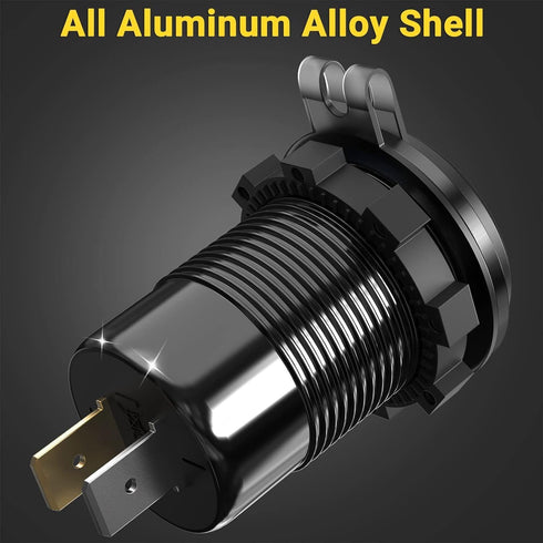 12V USB Outlet Car Charger Socket, 78W Dual 30W PD and Dual 18W QC3.0 with Voltmeter Switch, Aluminum Power Outlet
