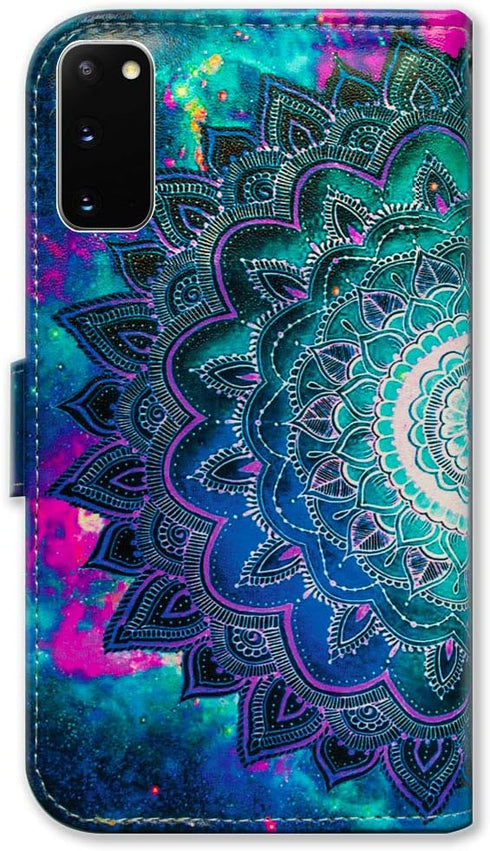Case for Galaxy S20 5G, Mandala Flower Space Leather Flip Wallet Cover with Card Slot Holder Kickstand for Samsung