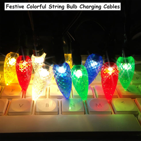 2 Pack Christmas Light Phone Charging Cable, USB-C to Lightning Charger Cord 4.5 FT/10 LED Festive Bulb Cables for