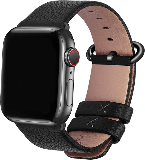 Fullmosa Leather Bands for Apple Watch, Compatible with 38mm, 40mm, 41mm, 42mm, 44mm, 45mm, 46mm, 49mm, Black/Smoky Grey