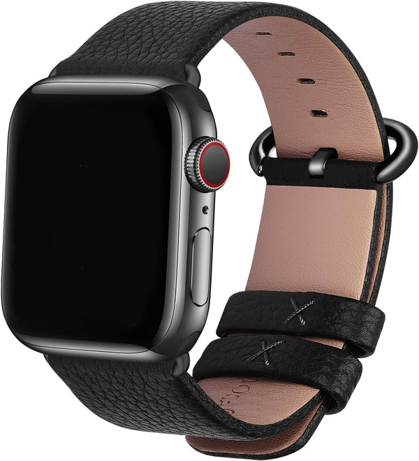 Fullmosa Leather Bands for Apple Watch, Compatible with 38mm, 40mm, 41mm, 42mm, 44mm, 45mm, 46mm, 49mm, Black/Smoky Grey
