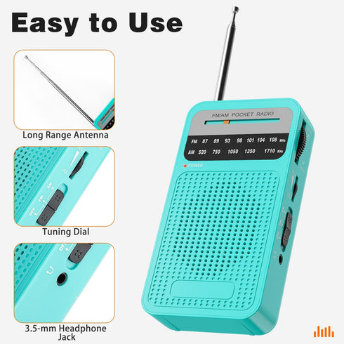 Goodes Portable Radio AM FM, Transistor Radio with Loud Speaker, 2AA Battery Operated, Green Color