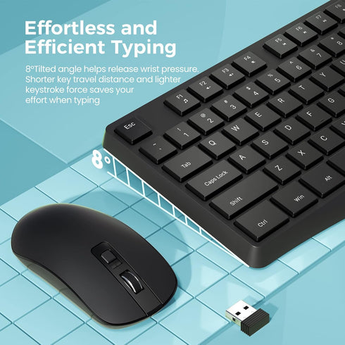 Lovaky Wireless Keyboard and Mouse Combo - 2.4G Full-Sized Ergonomic Keyboard - Quiet Click for