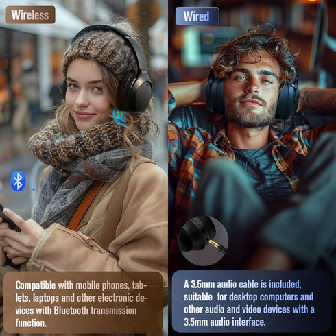 Active Noise Cancelling Bluetooth Over Ear Headphones, Foldable Wireless Wired ANC Headphones with Microphone, 150