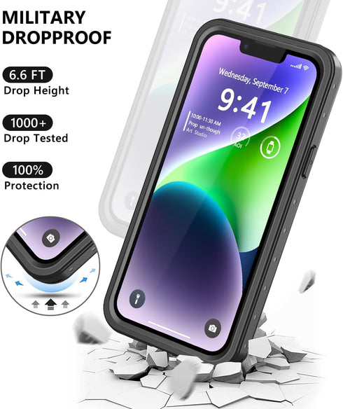 iPhone 14 Waterproof Case with Built-in Screen Protector, Shockproof Dustproof Full Body Protective IP68 Case, 6.1 inch